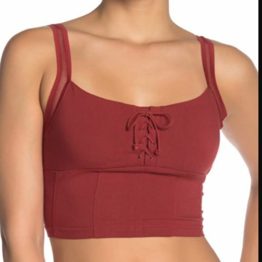 Free People She’s Fancy Cropped Brami Burgundy M LaceUp Corset Intimately FP